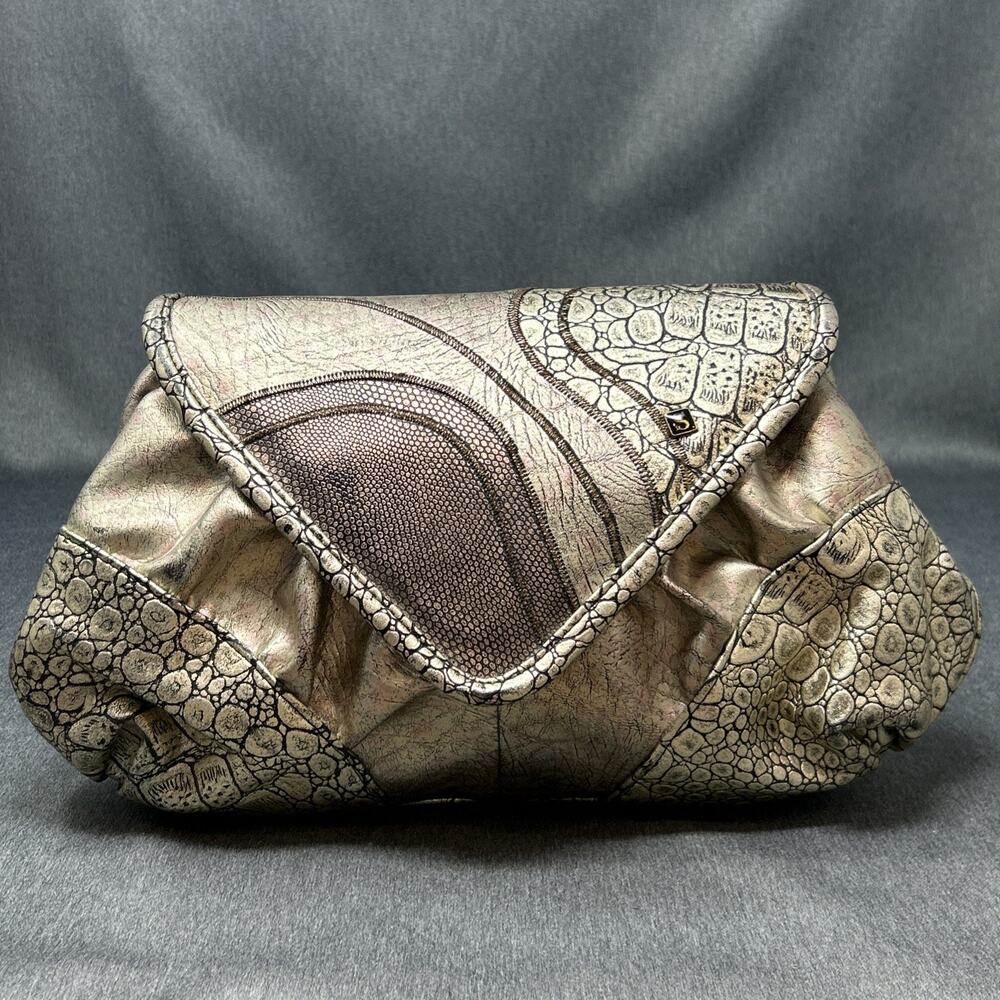 Vintage SHARIF Metallic Gold Bronze Patchwork Clutch Bag Doctor Bag Hinge 1980s